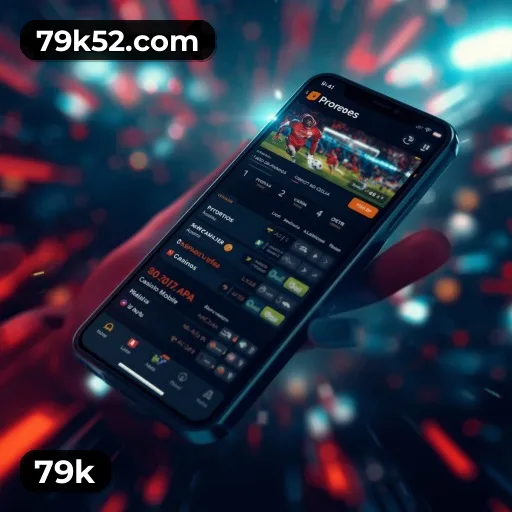 App 79k para iOS e Android — interface mobile, login biométrico e PIX integrado